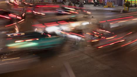 Night-traffic-time-lapse-in-Ho-Chi-Minh-City,-Vietnam-with-long-light-streaks-from-a-longer-exposure-time