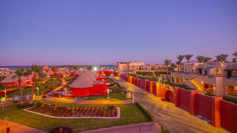 Time-Lapse-Day-to-Night-Overlooking-Pickalbatros-Laguna-Vista-Hotel,-Sharm-El-Sheikh,-Egypt