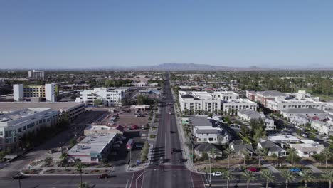 Aerial-Shot-Of-A-Busy-City-Street-In-Mesa,-Arizona