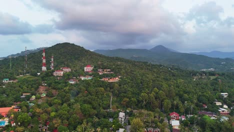 Tropical-resort-and-coastline-of-Koh-Phangan-island-in-Thailand,-aerial-view