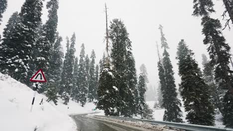 Fahren-Auf-Kurvigen-Straßen-Bei-Schneefall-Im-Winter