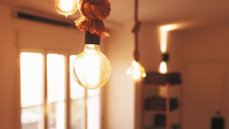 Vintage-Bulbs-Dangling-in-Cozy-Interior-Space