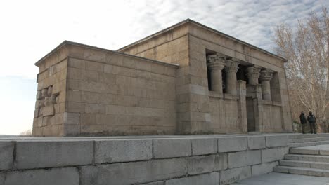 handheld-temple-of-debod-guarded-entrance-in-Madrid-Spanish-Egyptian-monument