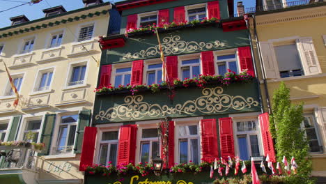 The-Outer-Facade-of-Hotel-Alte-Laterne-Situated-in-the-Historic-District-of-Baden-Baden,-Germany---Low-Angle-Shot