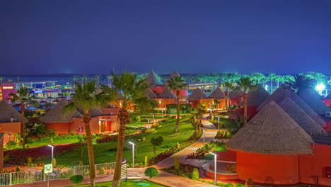 Time-Lapse-Day-to-Night-with-Sunlight-Shadows-Casting-Over-Pickalbatros-Laguna-Vista-Hotel,-Sharm-El-Sheikh,-Egypt