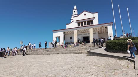 Visitors-Climbing-Steps-To-Visit-Monserrate,-A-Pilgrimage-to-the-Chapel-on-the-Hills-In-Colombia,-Bogota