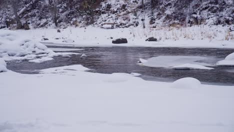 Bachwasser-Und-Schneebedeckte-Felder-An-Einem-Kalten-Wintertag-In-Den-Bergen-Von-Colorado,-USA