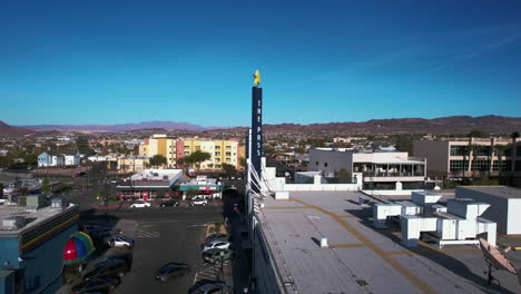 Henderson,-Nevada-USA,-Drone-Shot-of-The-Pass-and-Rainbow-Club-Casinos-in-City-Downtown