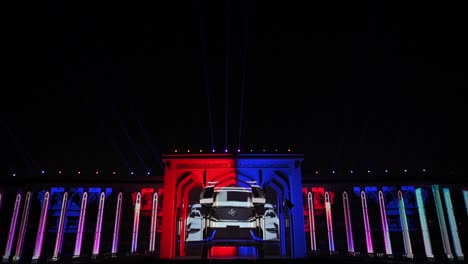 During-the-13th-edition-of-the-Sharjah-Light-Festival-2024,-lights-illuminate-the-Sharjah-Police-Headquarters-building,-United-Arab-Emirates