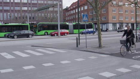 Green-Buses-At-The-Bus-Station-In-Daytime-In-Sweden
