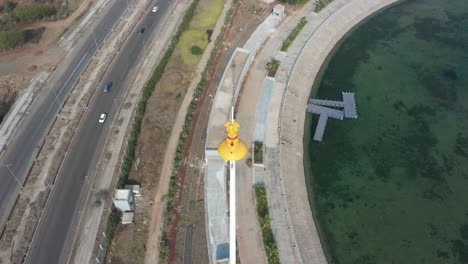 rajkot-atal-lake-drone-view-drone-top-angel-view-is-visible-and-walking-street-is-visible-around,-Rajkot-New-Race-Course,-Atal-Sarovar