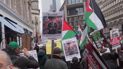 "Blood-on-Rishi-Sunak's-Hands"-Banner-at-Pro-Palestine-Protest