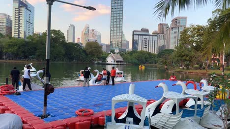 Turistas-Y-Tailandeses-Alquilan-Botes-De-Remo-En-El-Lago-Del-Parque-Recreativo-Lumpini