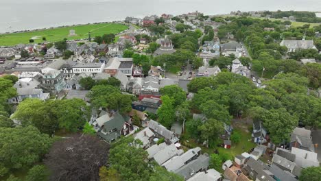 Drone-shot-of-a-town-on-the-coast-of-Massachusetts