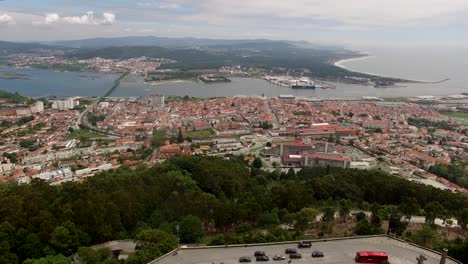 Aerial-view-of-Santuario-de-Santa-Luzia,-a-church-on-hilltop-in-Viana-do-Castelo,-Portugal