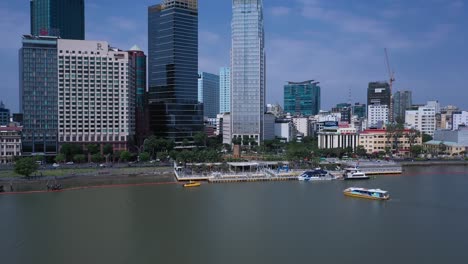 Saigon-Vietnam-ferry-wharf-and-buildings-of-Ho-Chi-Minh-city-skyline