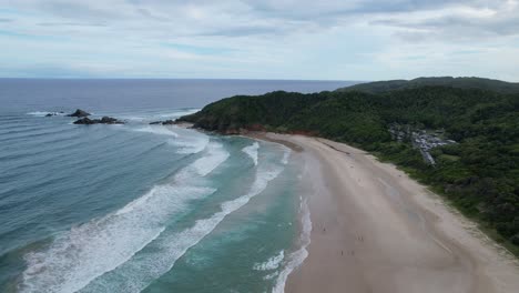 Sandy-Beach-At-Broken-Head-Coast-Near-Byron-Bay,-NSW,-Australia---Aerial-Drone-Shot