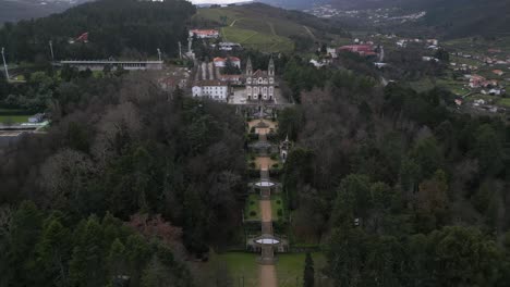Sanctuary-Nossa-Senhora-dos-Remédios,-Lamego,-Portugal-aerial-view