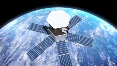 Satellit-Dreht-Sich-über-Der-Erde-Im-Weltraum-4k