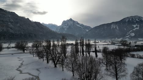 Parque-Forestal-De-Walensee,-Suiza,-Con-El-Sol-Asomando