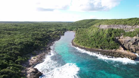 Türkisblauer-Fluss-Fließt-Durch-Den-Dschungel-In-Guadeloupe,-Luftaufnahme-In