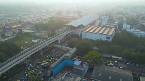 Aerial-view-of-1090-Chauraha-Gomti-Nagar,-DR-AMBEDKAR-DWAR,-Lucknow-metro-and-Lucknow-charbagh-railway-station-and-Lucknow-city