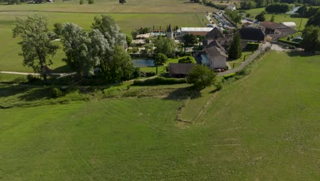 Rustic-Hamlet-Near-Lyon,-France-Countryside---aerial-fly-over