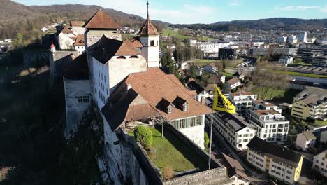 Aarburg-Aargau-Switzerland-pullback-flight-to-reveal-historic-castle