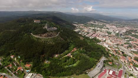 Aerial-view-of-Santuario-de-Santa-Luzia,-a-church-on-hilltop-in-Viana-do-Castelo,-Portugal