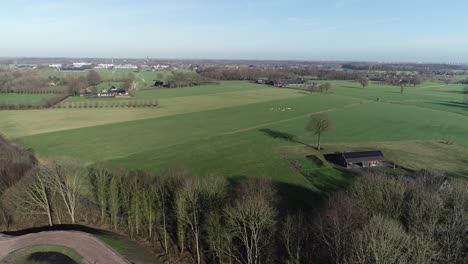 Wide-drone-shot-from-agricultural-lands-in-The-Netherlands,-Europe