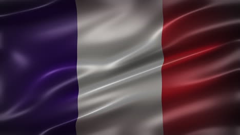 Die-Nationalflagge-Frankreichs,-Schriftansicht,-Vollbild,-Glatt,-Glänzend,-Flatternd,-Elegante-Seidige-Textur,-Weht-Im-Wind,-Realistische-4K-CG-Animation,-Filmähnliche-Optik,-Nahtlos-Schleifenfähig