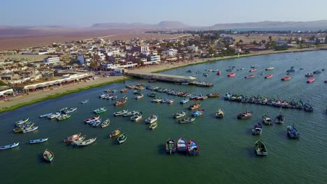 Fishing-Vessels-Anchored-at-Paracas-Harbor-Along-El-Chaco-Beach-in-Peru