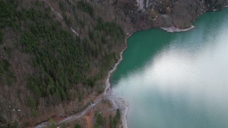 Klöntalersee-Switzerland-Glarus-famous-lake-overhead-view-travel-destination