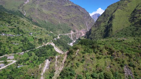 Kali-Gandaki-Gorge,-Over-Kali-Gandaki-River-Towards-Rupse-Falls-in-Central-Nepal---Aerial-Parallax