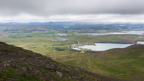 Panoramic-view-of-Iceland-from-mountain-top-on-moody-cloudy-day