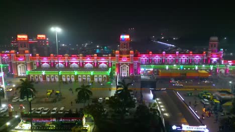 Aerial-view-of-1090-Chauraha-Gomti-Nagar,-DR-AMBEDKAR-DWAR,-Lucknow-metro-and-Lucknow-charbagh-railway-station-and-Lucknow-city