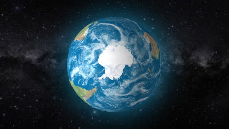 Der-Filmische-Videohintergrund-Zeigt-Einen-Realistischen-Globus,-Der-Sich-Dreht-Und-Auf-Den-Antarktischen-Kontinent-Zoomt.-Der-Realistische-Videohintergrund-Der-Erde,-Die-Sich-Dreht-Und-Auf-Den-Antarktischen-Kontinent-Zoomt,-In-4K