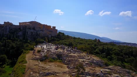 Areopagus-Hill-Leading-Up-toward-the-Propylaea-in-Athens,-Greece