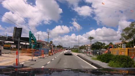 POV-driving-through-roadworks-in-preparation-for-the-Light-Rail-extension-on-the-Gold-Coast