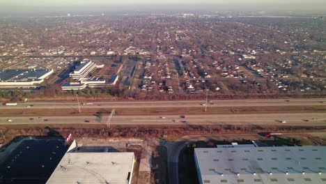 South-Detroit-Aerial:-Morning-Traffic-on-Interstate-94