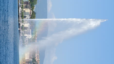 Niebla-Vertical-Del-Arco-Iris-De-La-Fuente-De-Agua-Jet-D&#39;eau-De-Ginebra-En-El-Lago-Suizo-Leman-Waterfront