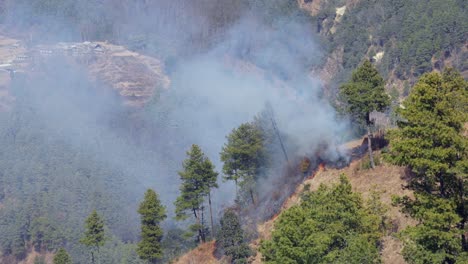 Ein-Waldbrand-Auf-Einem-Berggipfel-Verbrennt-Das-Unterholz-In-Nepal