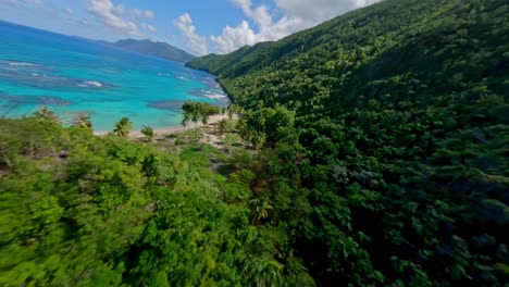 Fpv-Shot-Of-Playa-Ermitaño-In-Samana,-Dominican-Republic