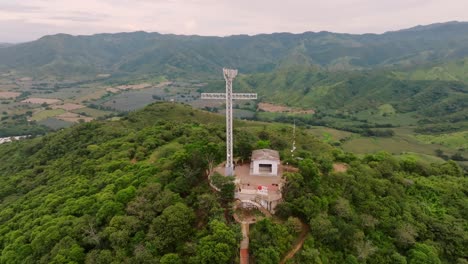 Backwards-panoramic-view-of-the-cross-monument-in-Tecalitlan-located-on-top-of-a-high-hill