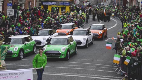 A-high-level-shot-of-St-Patrick's-Day-in-Dublin-2014-and-St-Patrick-leading-the-parade-with-Massive-crowds