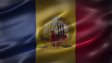 Flagge-Der-Volksrepublik-Rumänien,-Akronym-RPR,-Vollbild,-Vorderansicht,-Im-Wind-Wehend,-Elegante-Seidige-Textur,-4K-CG-Animation-Schleifenfähig