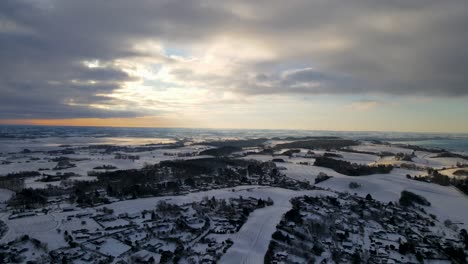 Aerial-view-of-winter-landscape-in-Odsherred,-Denmark