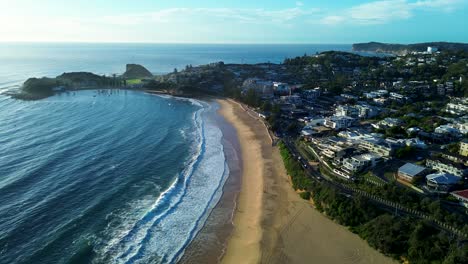 Drone-aerial-Terrigal-sandy-beach-bay-suburbs-landscape-rural-town-residential-housing-shops-CBD-Central-Coast-tourism-travel-Australia