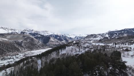 Aerial-drone-landscape-of-Telluride,-town-in-high-Colorado-Rocky-Mountains