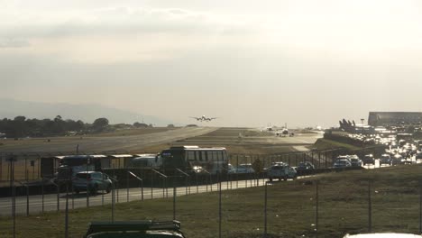 Plane-Landing-at-Juan-Santa-Maria-Airport-in-Costa-Rica-on-Beautiful-Afternoon